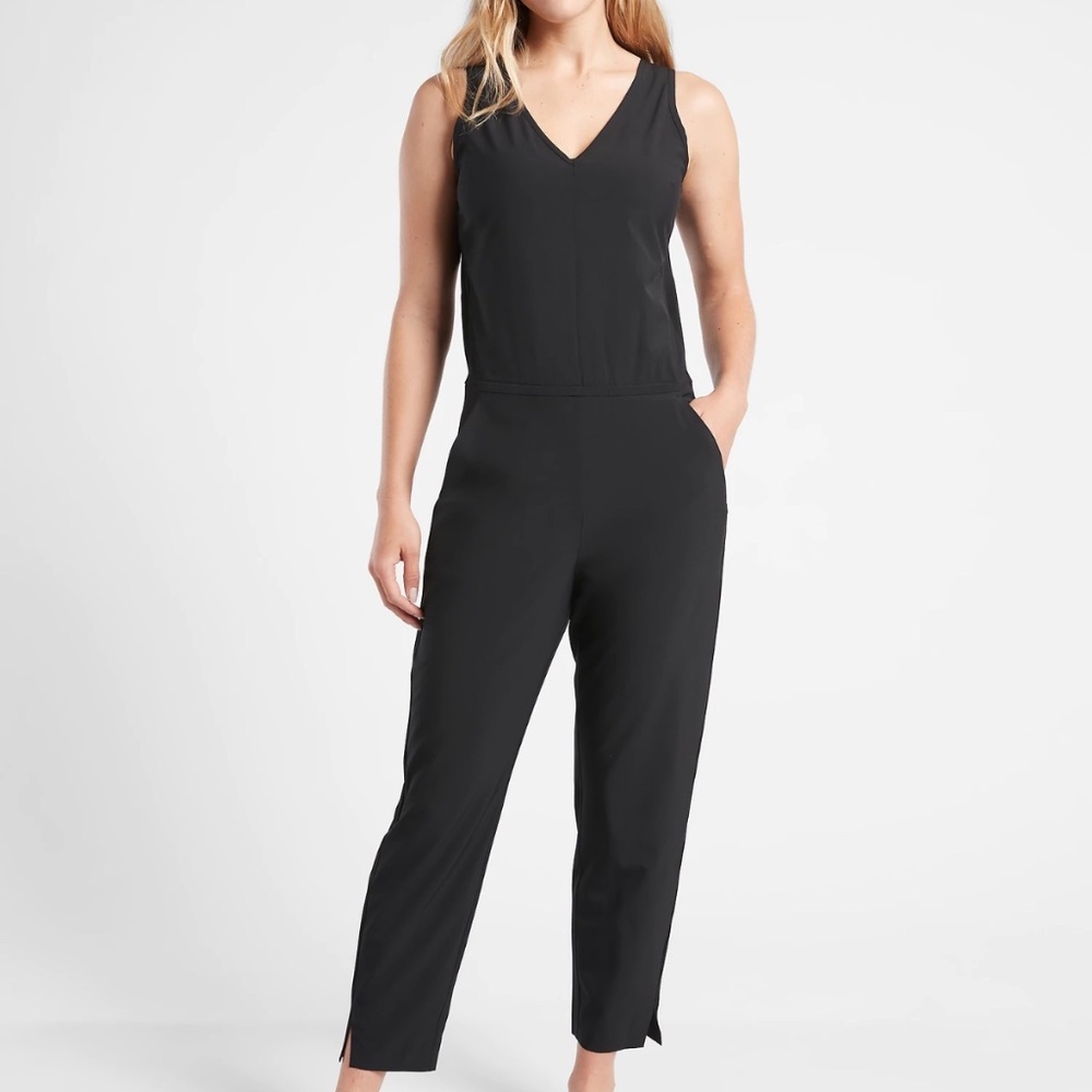 Athleta Black V-Neck Sleeveless Jumpsuit